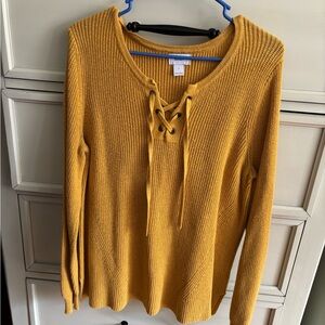 Mustard Yellow Lace-Up Sweater